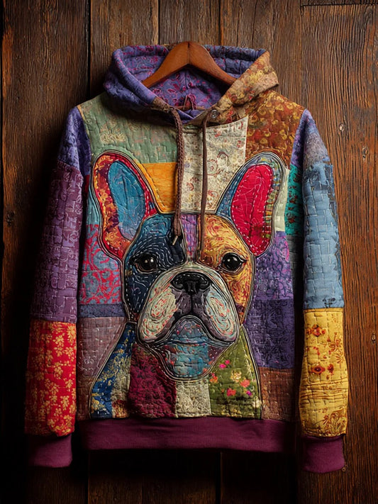 Vintage Patchwork Hunde druck Kunst Casual Hoodie