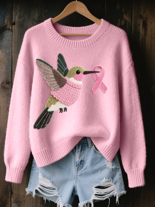 Damen Filz Kunst Kolibri Muster Gemütlicher Strick pullover
