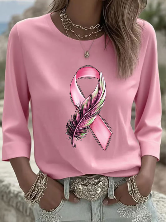 Frauen Brustkrebs Bewusstsein Rosa Band gedruckt Langarm Shirt