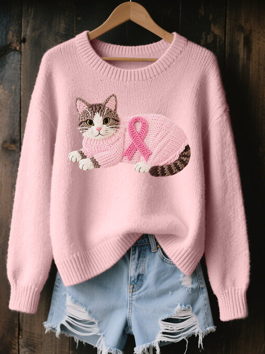 Damen schöne Katze Bestickte Gemütliche Strick pullover