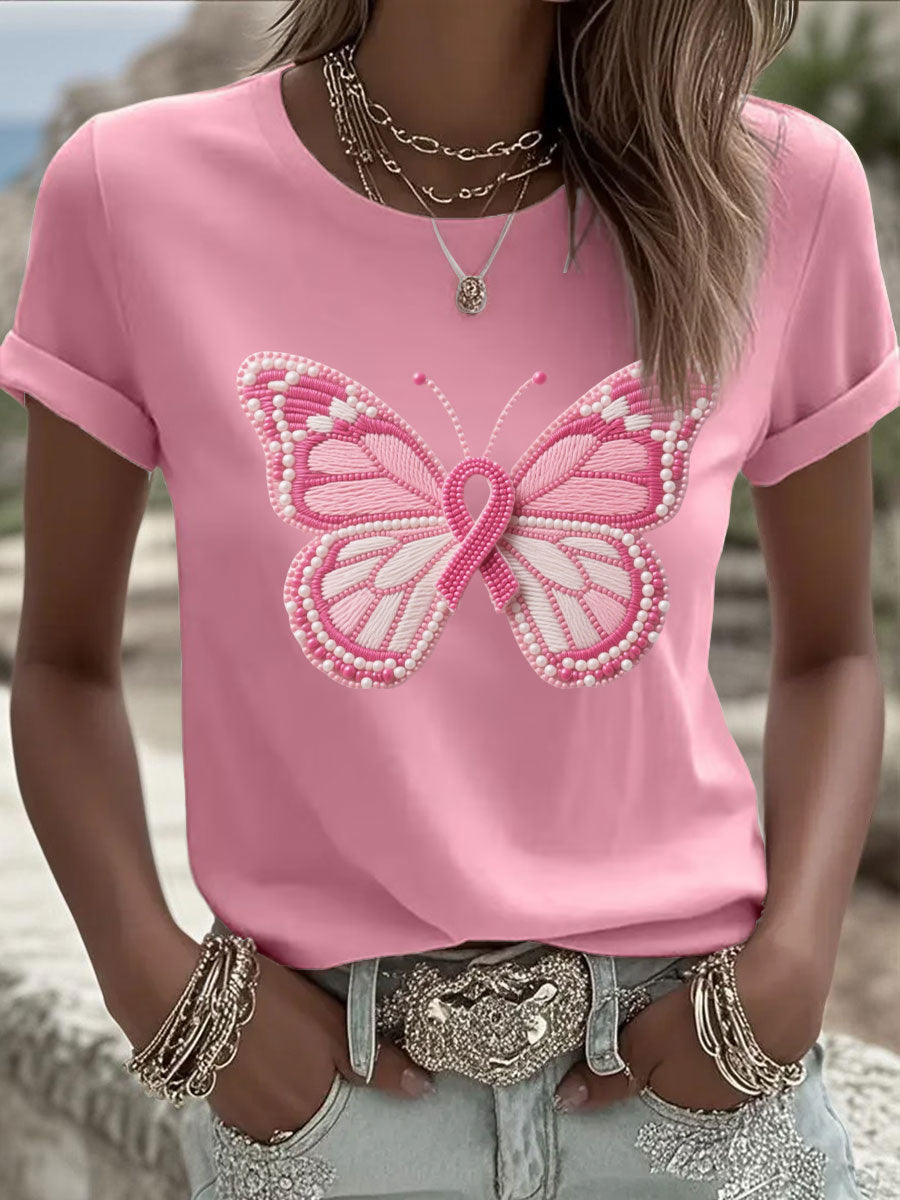 Damen-T-Shirt mit rosa Schmetterlings druck