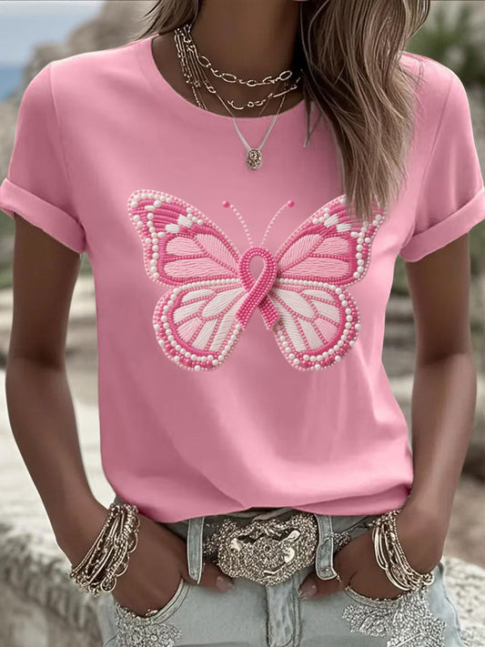 Damen-T-Shirt mit rosa Schmetterlings druck
