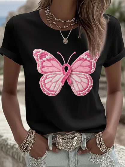 Damen-T-Shirt mit rosa Schmetterlings druck