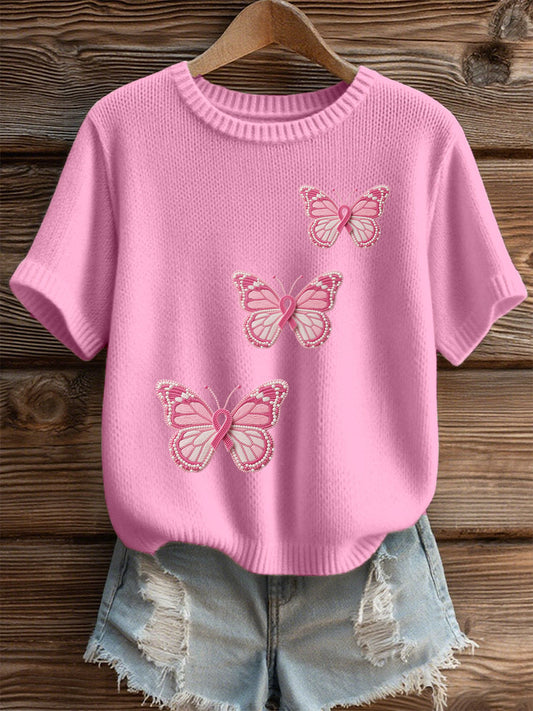 Damen Rosa Schmetterlings druck Show Casual T-Shirt
