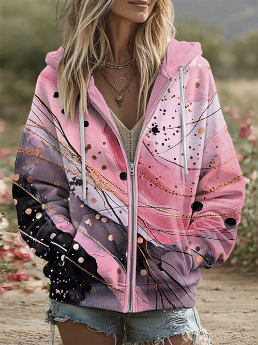 Damen-Oberbekleidung mit rosa Kunstdruck lässig und bequem mit langen Ärmeln
