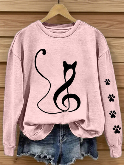 Frauen Musik Note inspirierte Katze Print Sweatshirt