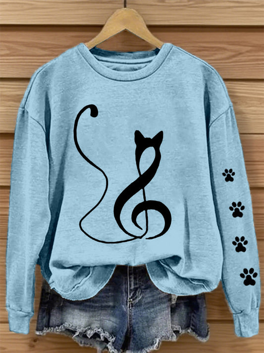 Frauen Musik Note inspirierte Katze Print Sweatshirt