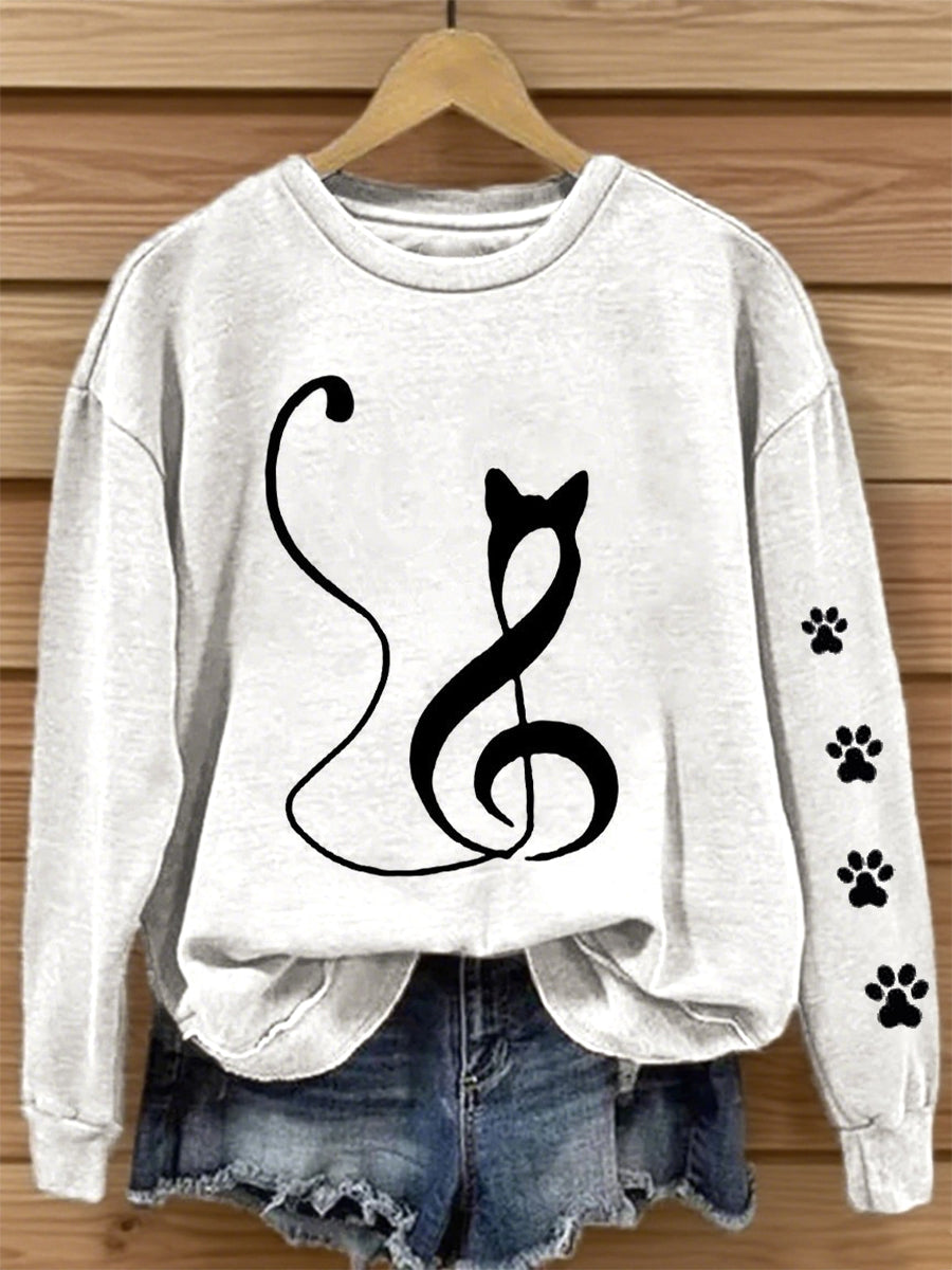 Frauen Musik Note inspirierte Katze Print Sweatshirt