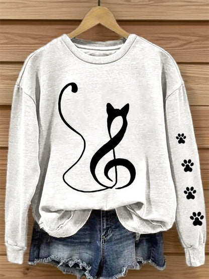 Frauen Musik Note inspirierte Katze Print Sweatshirt