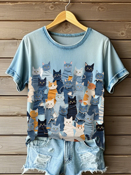 Damen Jeans Katze T-Shirt