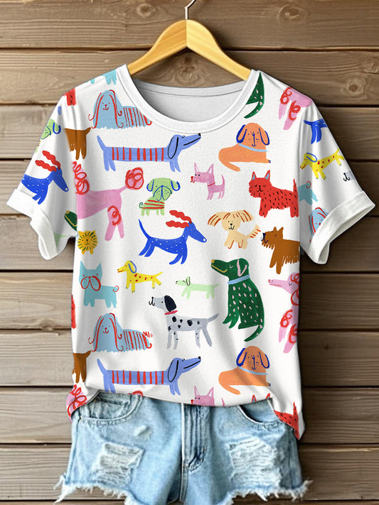 Frauen Hund Kunstdruck T-Shirt