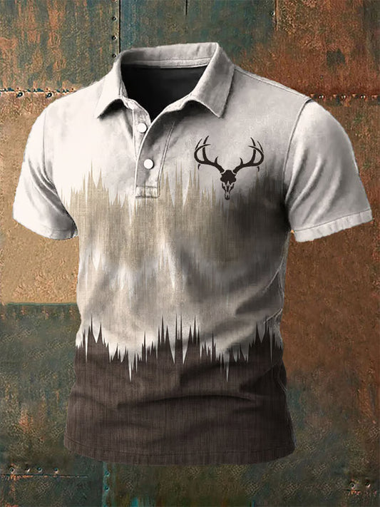 Herren Vintage Western Stag Print Lässiges Kurzarm-Top