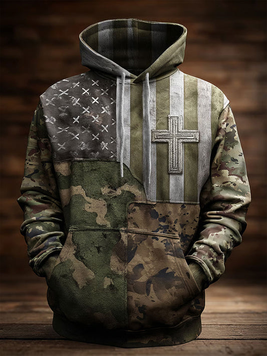 Herren Retro Casual Faith Cross Art Print Übergroße Schulter taschen Hoodie