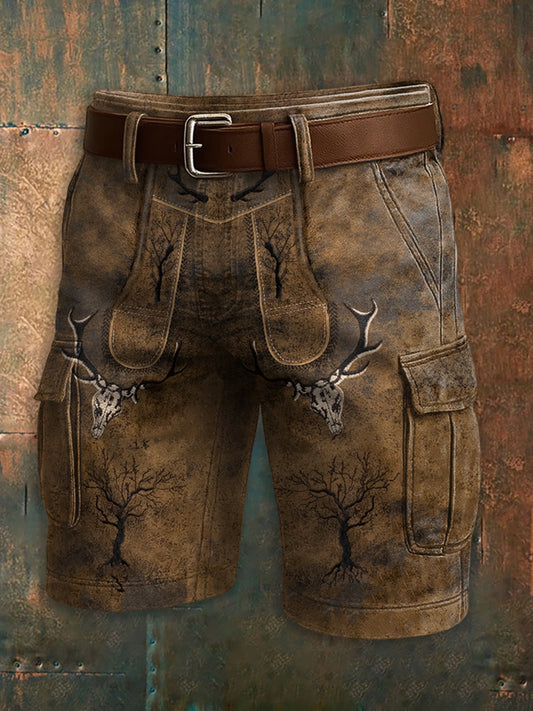 Herren Oktoberfest Hirschhosen Konstnärliga tryckt textur Pocket Freizeit Cargo Shorts