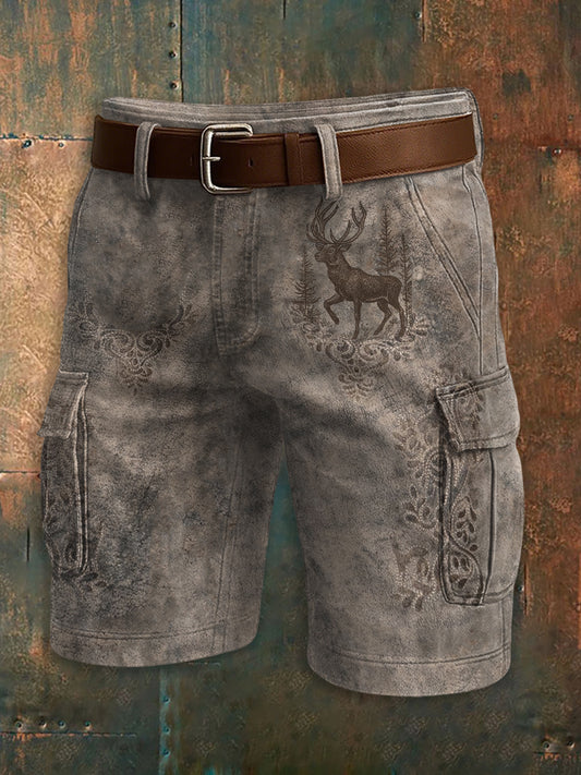 Herren Oktoberfest Hirschhosen Konstnärliga tryckt textur Pocket Freizeit Cargo Shorts