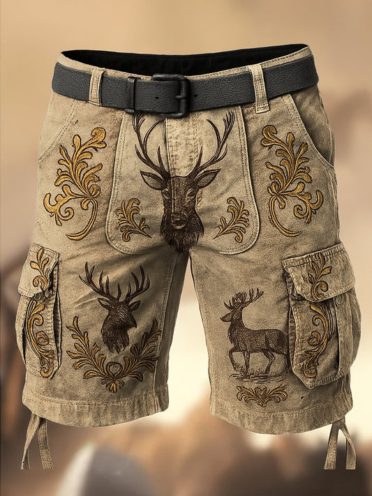 Oktoberfest-Hirschhosen Künstlerisch bedruckte Textur mit Kordel zug Taschen-Freizeit-Cargo-Shorts