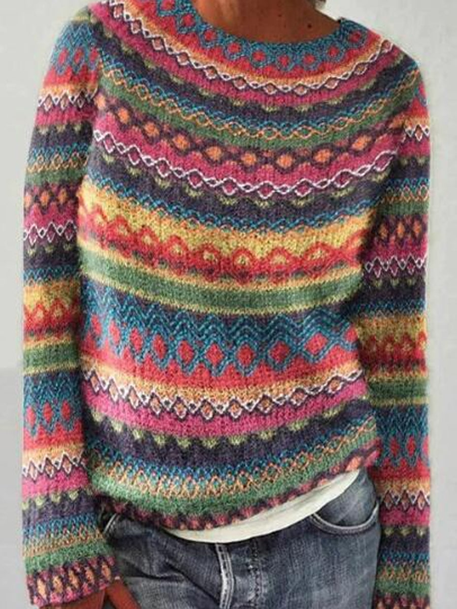 Frauen Isländischer Pullover, Rundhals, lockerer Pullover