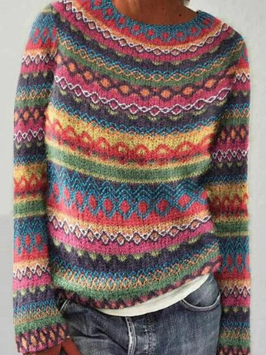 Frauen Isländischer Pullover, Rundhals, lockerer Pullover