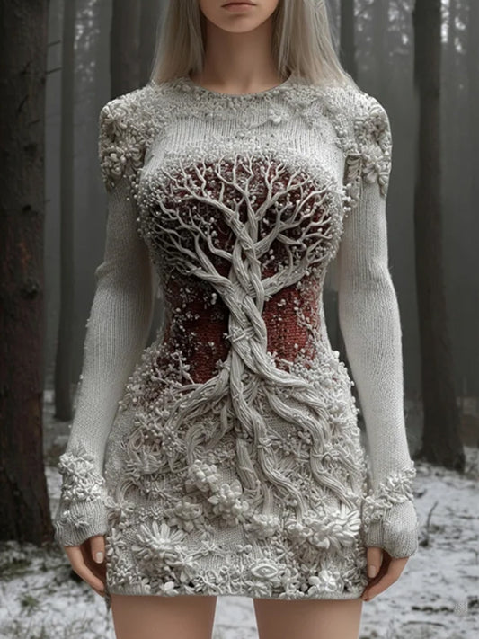 Frauen Wikinger keltischer Knoten Baum des Lebens künstlerisch klobig stricken Mini kleid