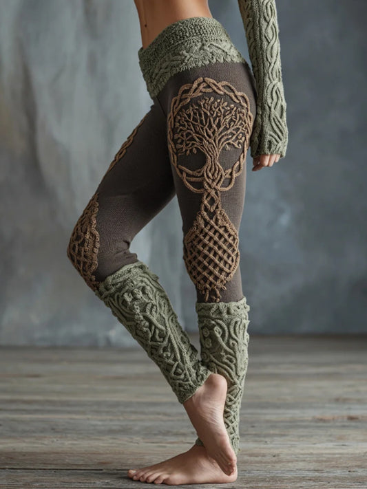 Frauen Vintage Baum des Lebens Muster keltische stricken gemütliche Leggings
