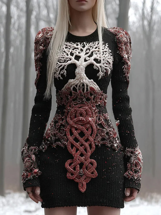Frauen Wikinger keltischer Knoten Baum des Lebens künstlerisch klobig stricken Mini kleid