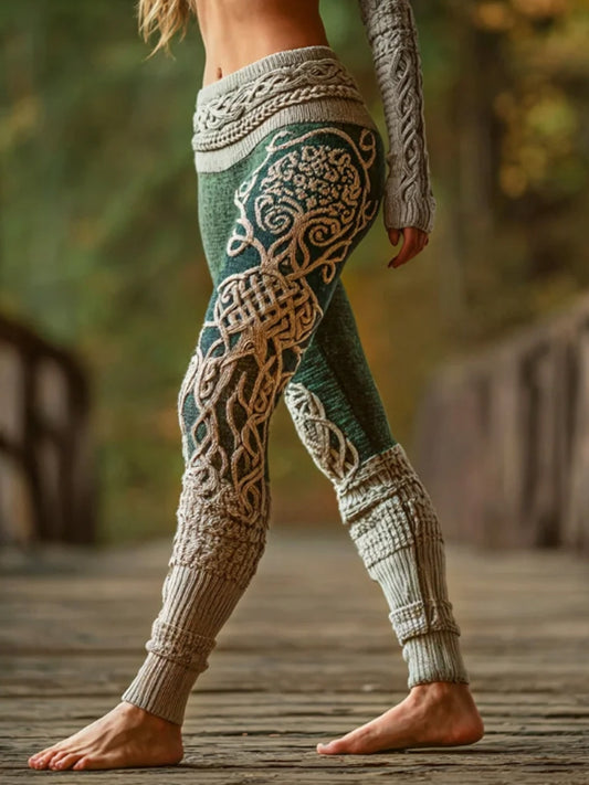 Frauen-Frauen-Strick-Leggings Wikinger-Baum des Lebens Kunst