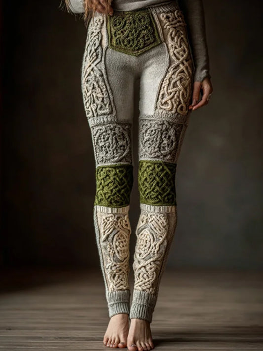 Frauen Vintage Wikinger Geometrie Keltisches Muster Stricken Kunst Gemütliche Leggings