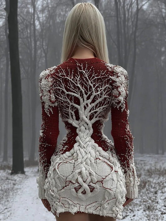 Frauen Viking Keltischer Knoten Baum des Lebens Künstlerischer klobiger Knit Minirock