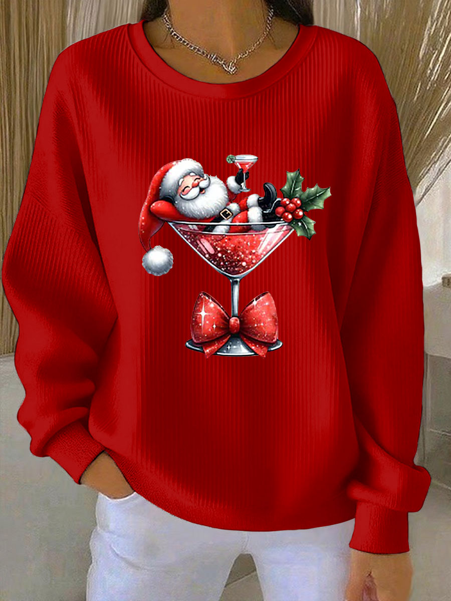 Damen Weihnachts mann Bedrucktes Rundhals-Sweatshirt