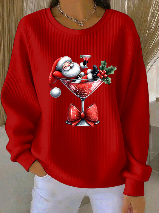 Damen Weihnachts mann Bedrucktes Rundhals-Sweatshirt