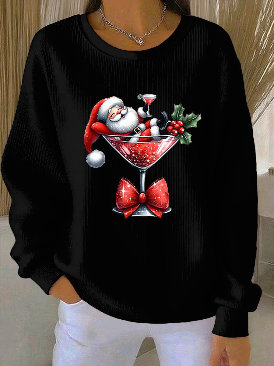 Damen Weihnachts mann Bedrucktes Rundhals-Sweatshirt