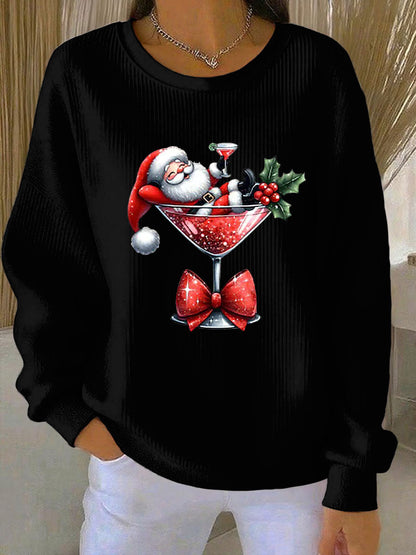 Damen Weihnachts mann Bedrucktes Rundhals-Sweatshirt