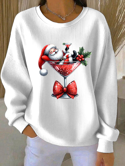 Damen Weihnachts mann Bedrucktes Rundhals-Sweatshirt