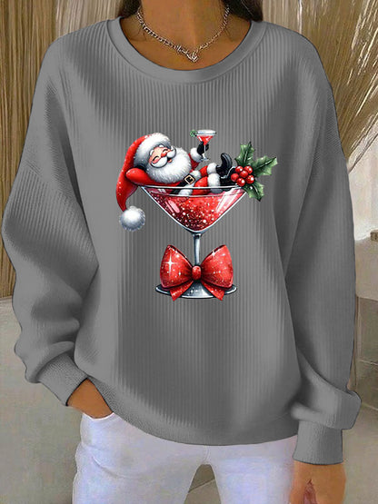 Damen Weihnachts mann Bedrucktes Rundhals-Sweatshirt