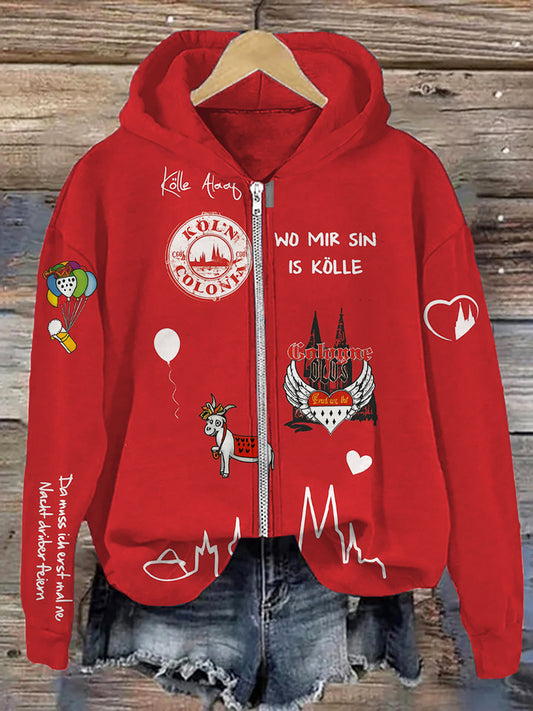 Frauen Kölner Karneval Lässiger Kapuzen pullover mit Reiß verschluss