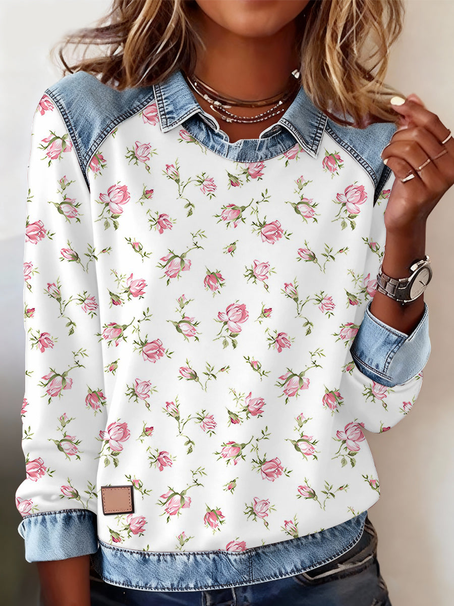 Frauen Brustkrebs rosa Blumen drucken Casual Top