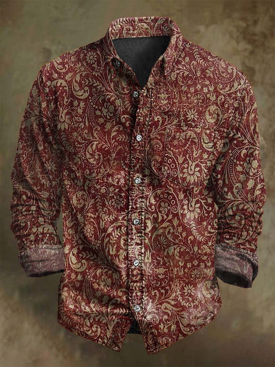 Langärmliges Vintage-Hemd mit Blumen druck