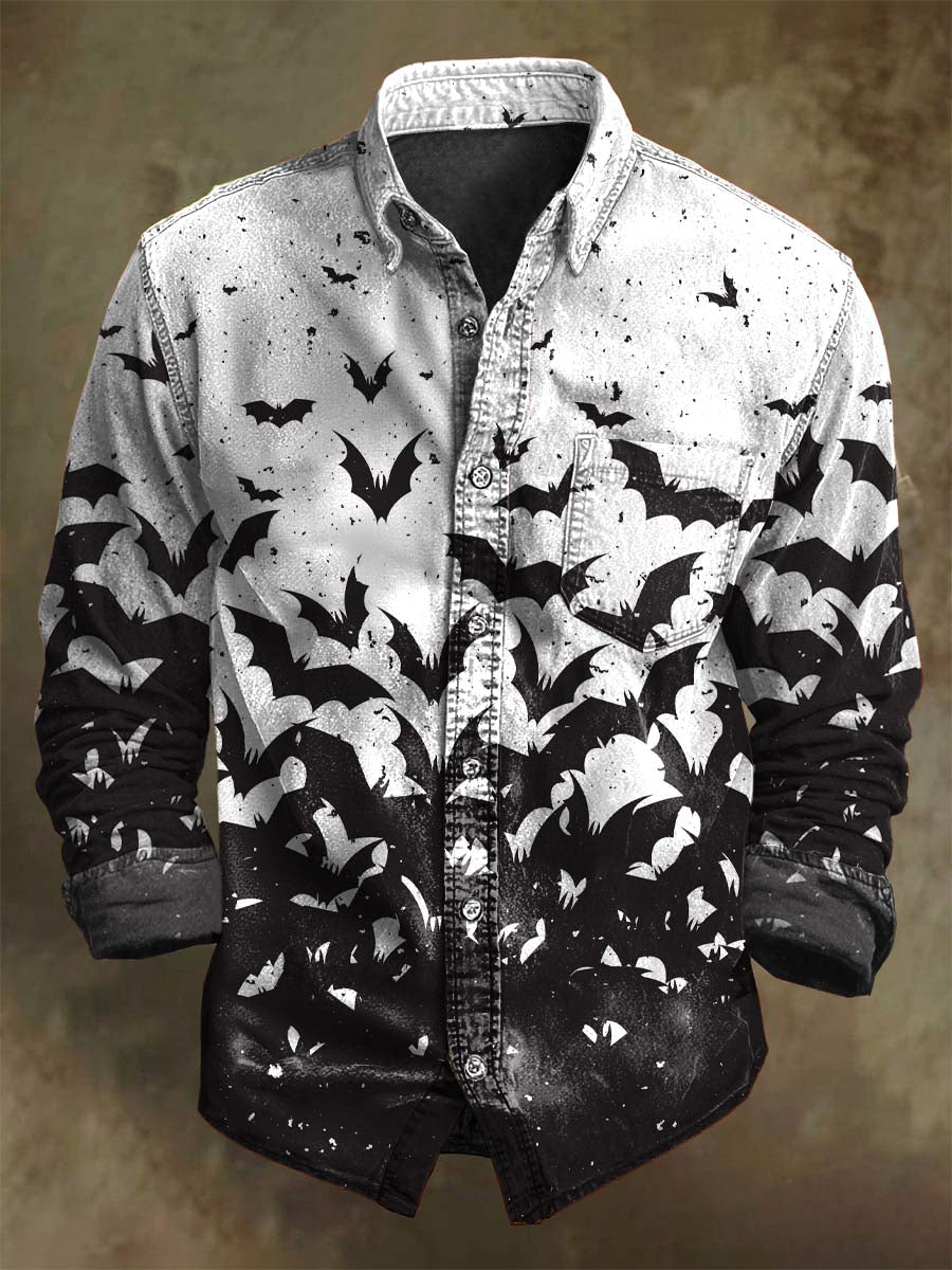 Halloween-Gradienten-Fledermaus druck Lässiges Langarm-Shirt