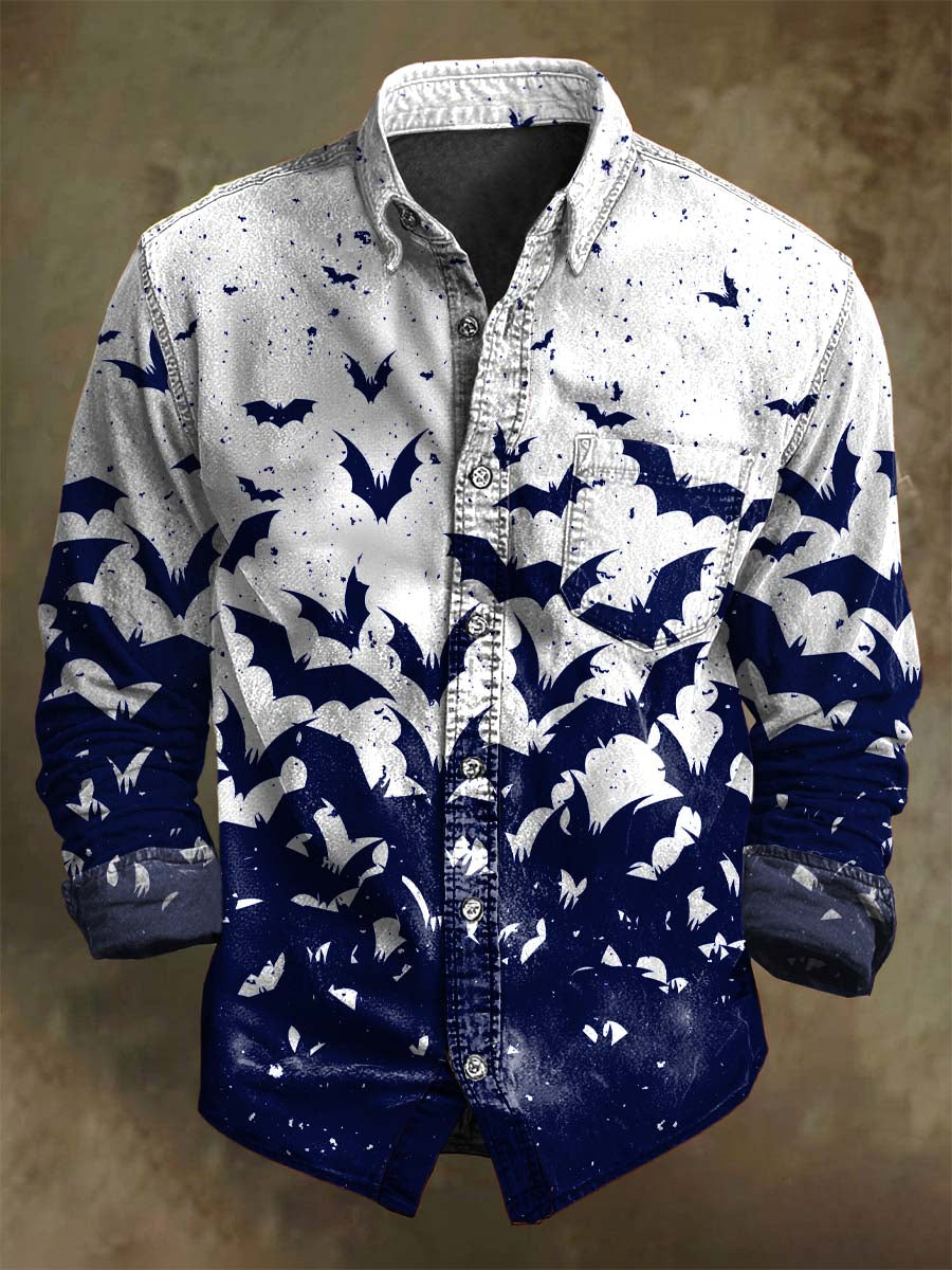 Halloween-Gradienten-Fledermaus druck Lässiges Langarm-Shirt