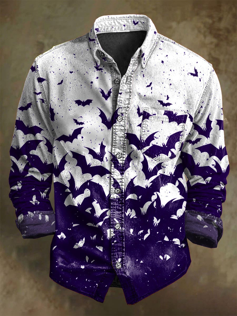 Halloween-Gradienten-Fledermaus druck Lässiges Langarm-Shirt