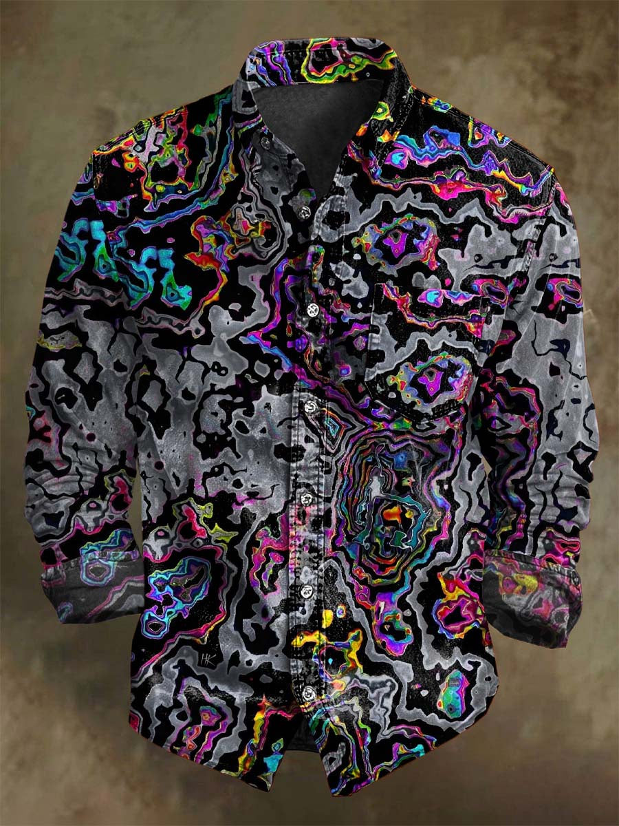 Buntes Langarm hemd mit abstraktem Kontrast druck