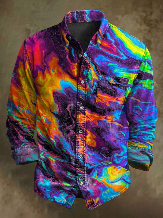 Abstrakte Farbe Clash Art Rendering lässig bedrucktes Langarm-Shirt