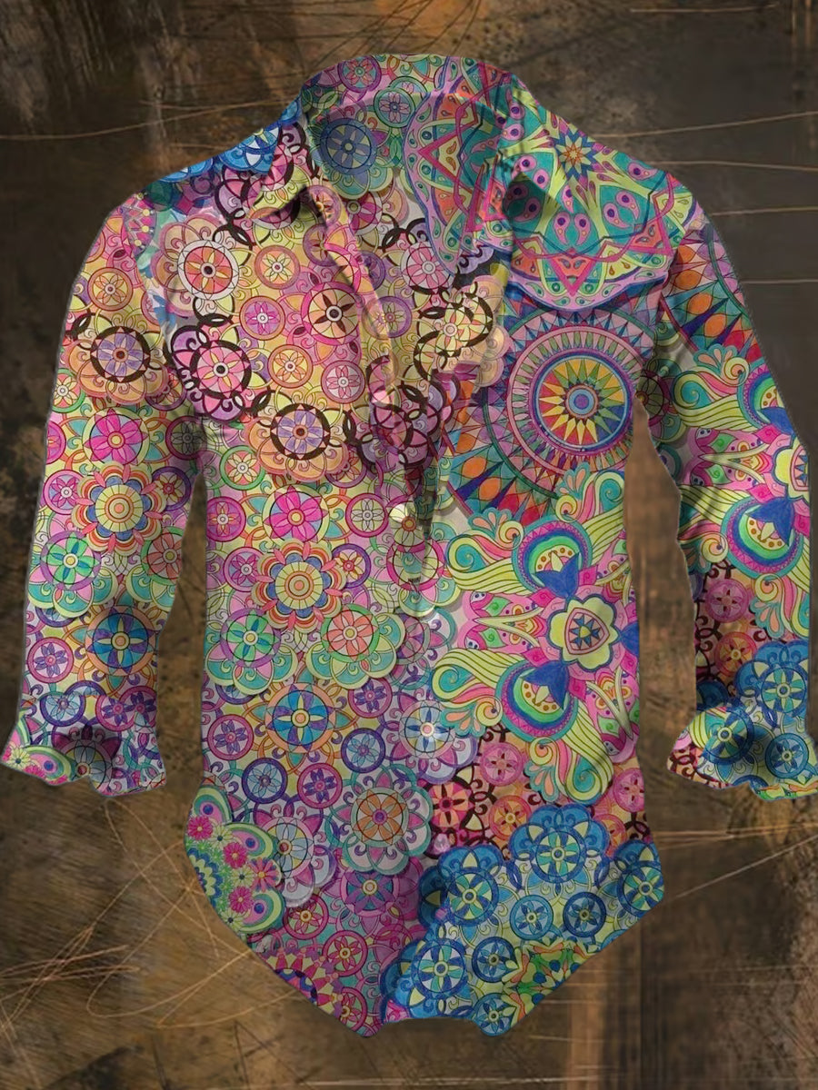 Bohemian Street Style Print Herren Freizeit hemd Langarm