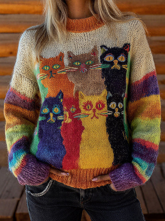 Damen Vintage-Tops mit Katzen druck