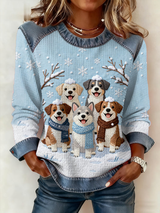 Damen niedliche Winter hunde drucken Hunde liebhaber lässig Sweatshirt