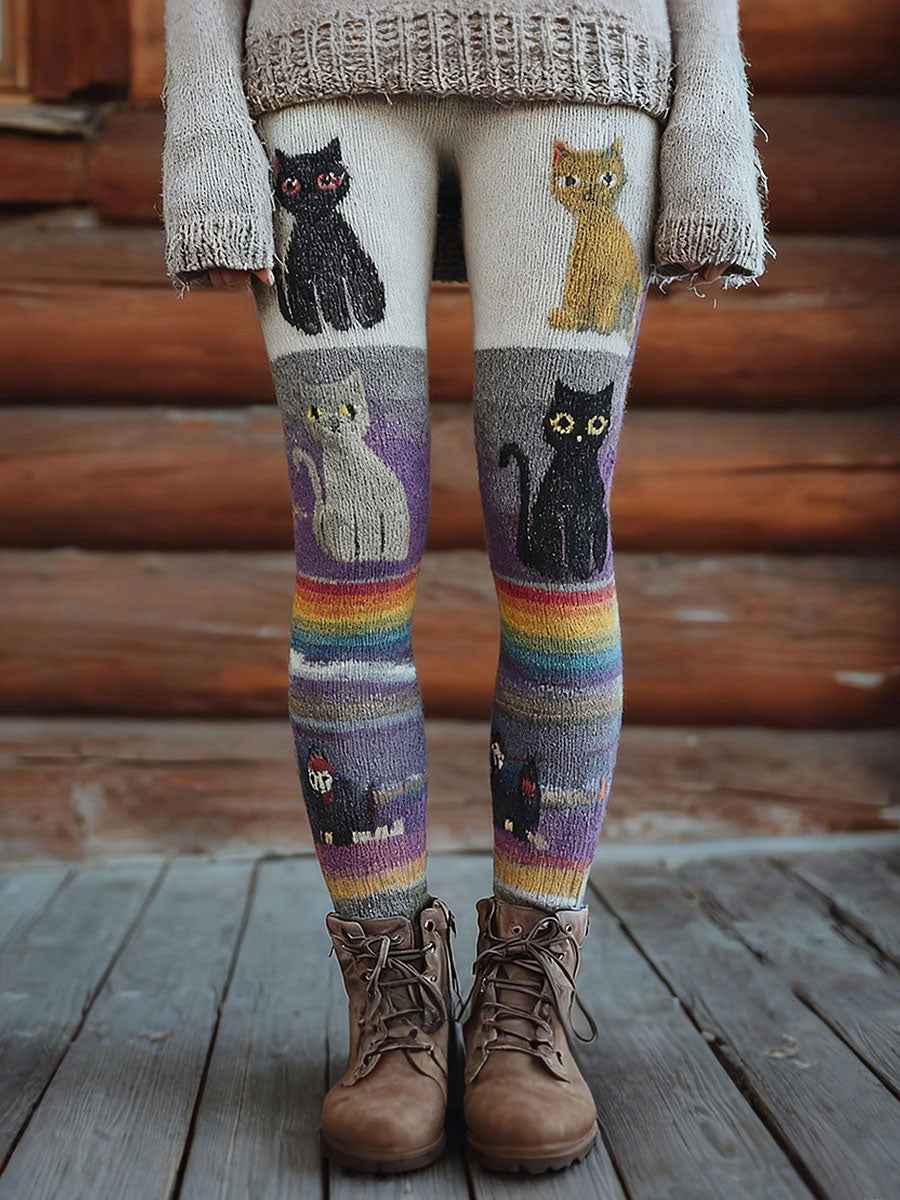 Damen Vintage Katzen Print Leggings