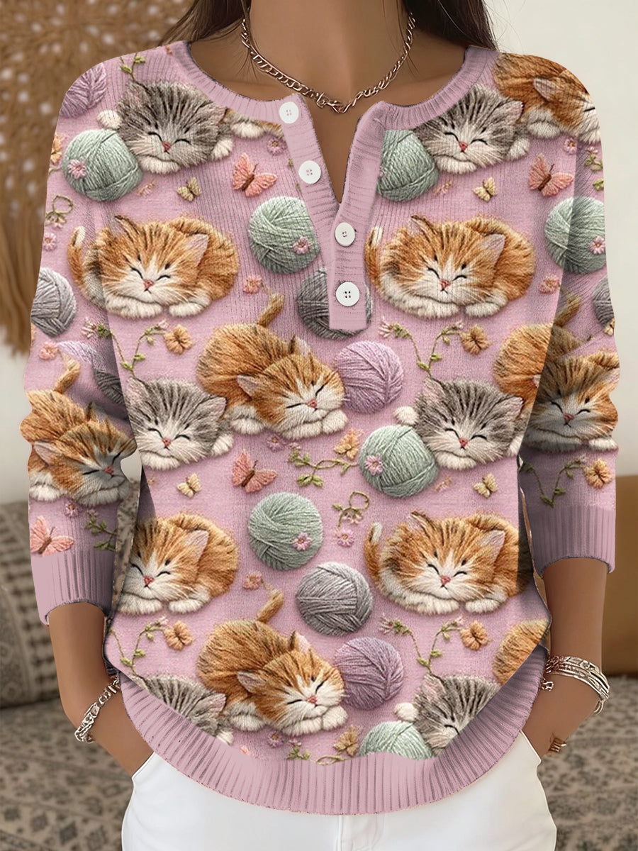 Damen Katzen Kunstdruck Top