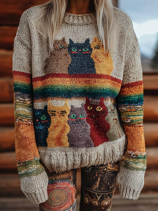 Damen Vintage-Tops mit Katzen druck