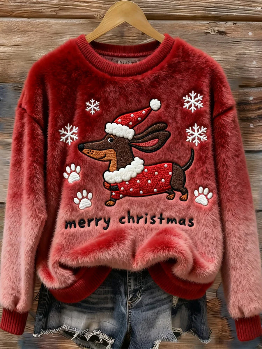 Damen Weihnachts dackel Hund Kunst Gemütliche Flanell Pullover