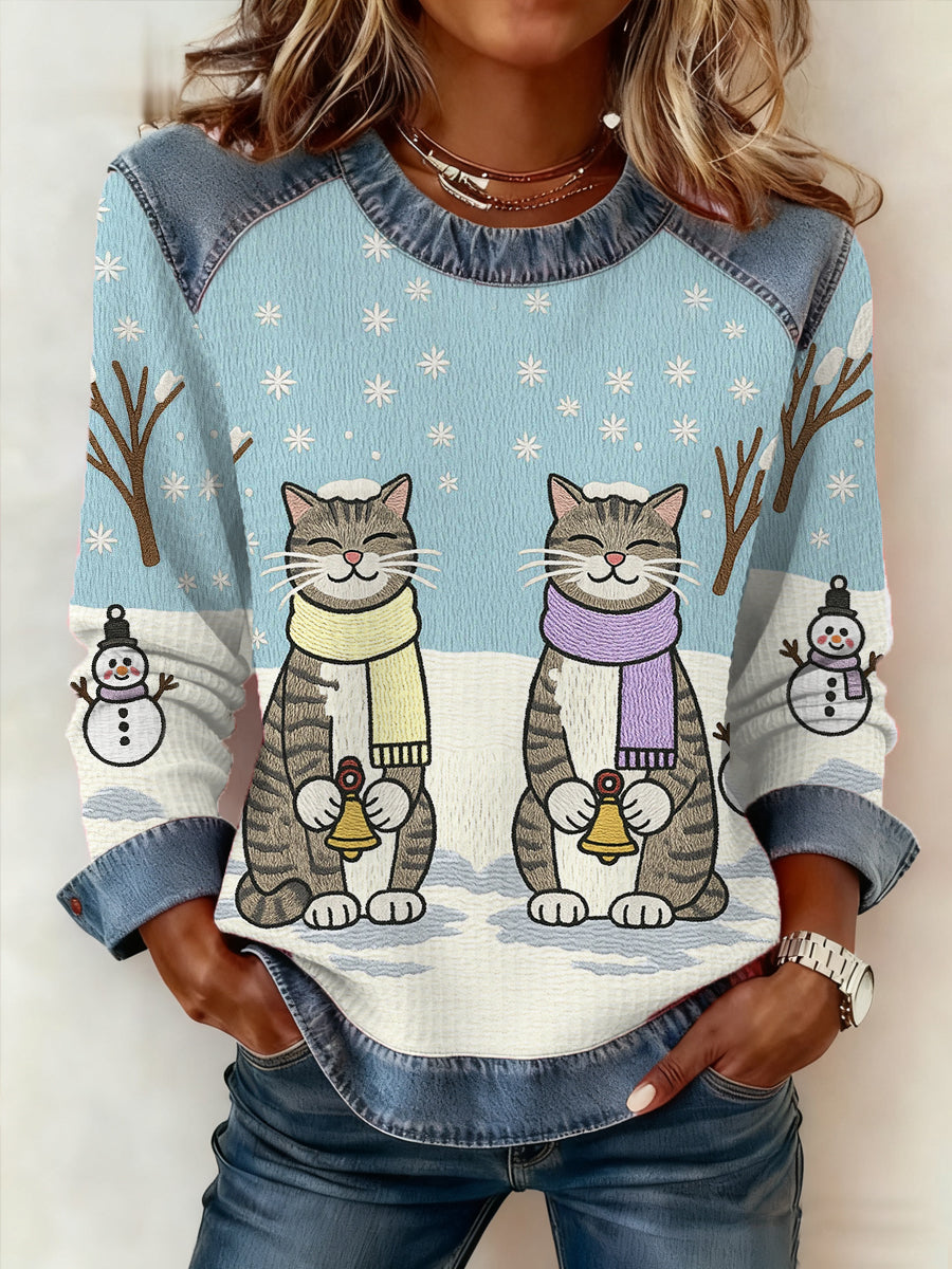 Damen niedliche Winter Katze Print Katze Liebhaber lässig Sweatshirt
